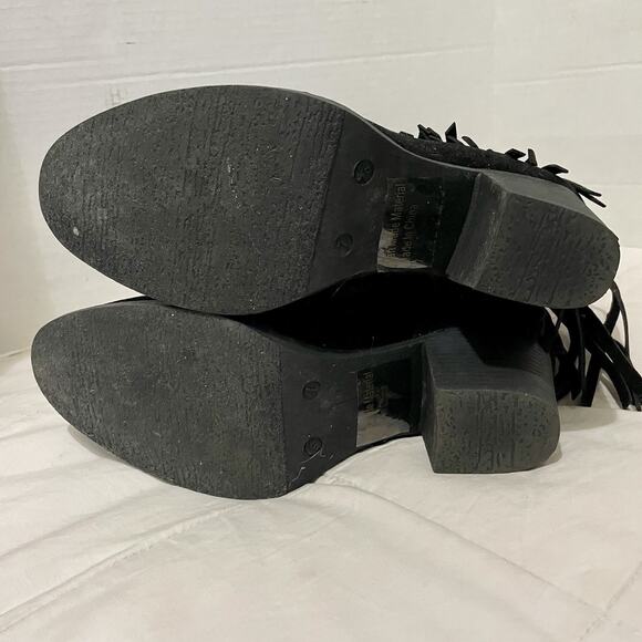 Corkys Sioux Boots Women Size 7 Black Fringe Boho Hippie Faux Suede 2” Heel - Picture 5 of 8